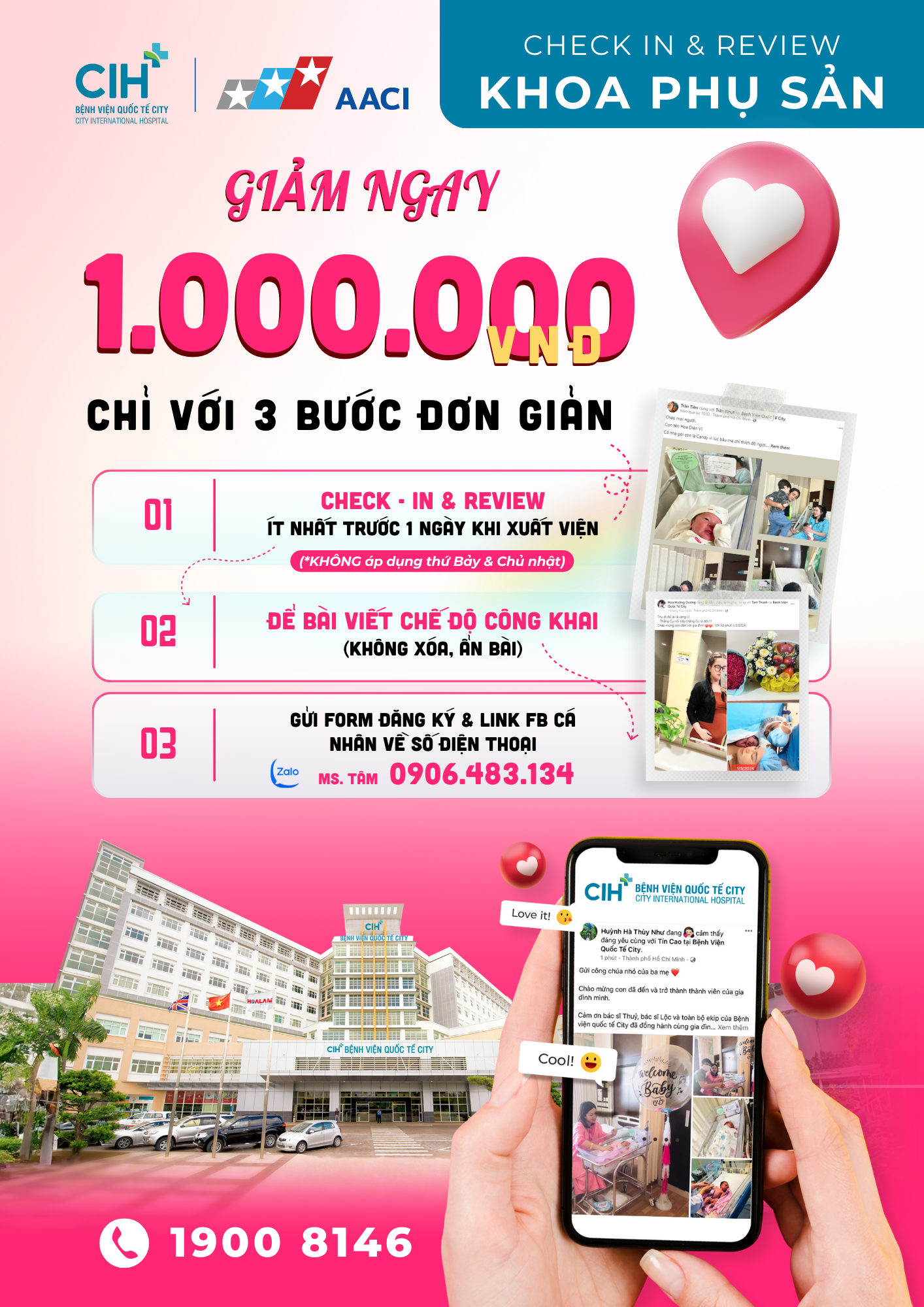 Check in - Review giảm 1 triệu đồng khi xuất viện Check in - Review giảm 1 triệu đồng khi xuất viện