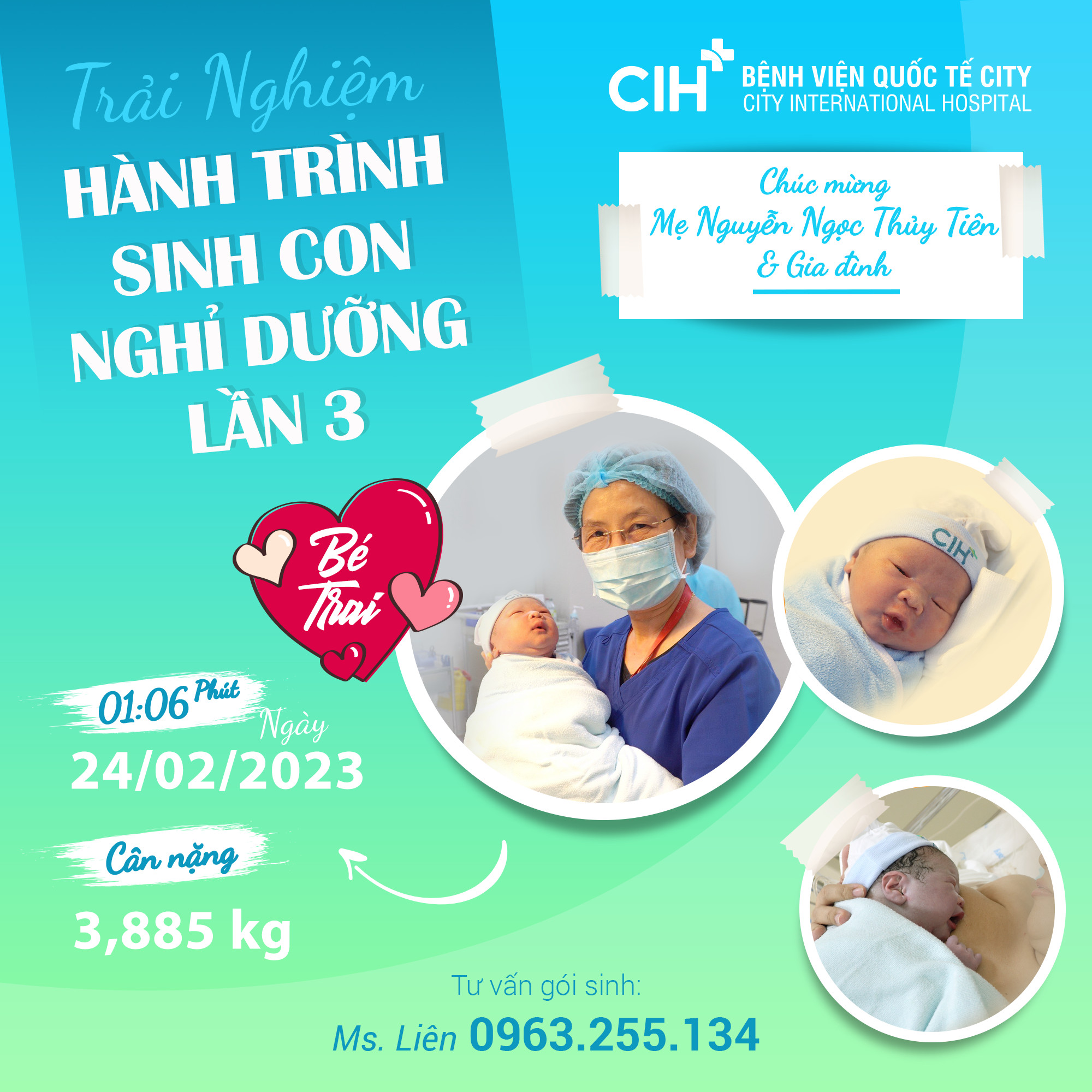Chúc mừng quý khách hàng Nguyễn Ngọc Thủy Tiên "vượt cạn an toàn" tại BV.CIH Chúc mừng quý khách hàng Nguyễn Ngọc Thủy Tiên "vượt cạn an toàn" tại BV.CIH